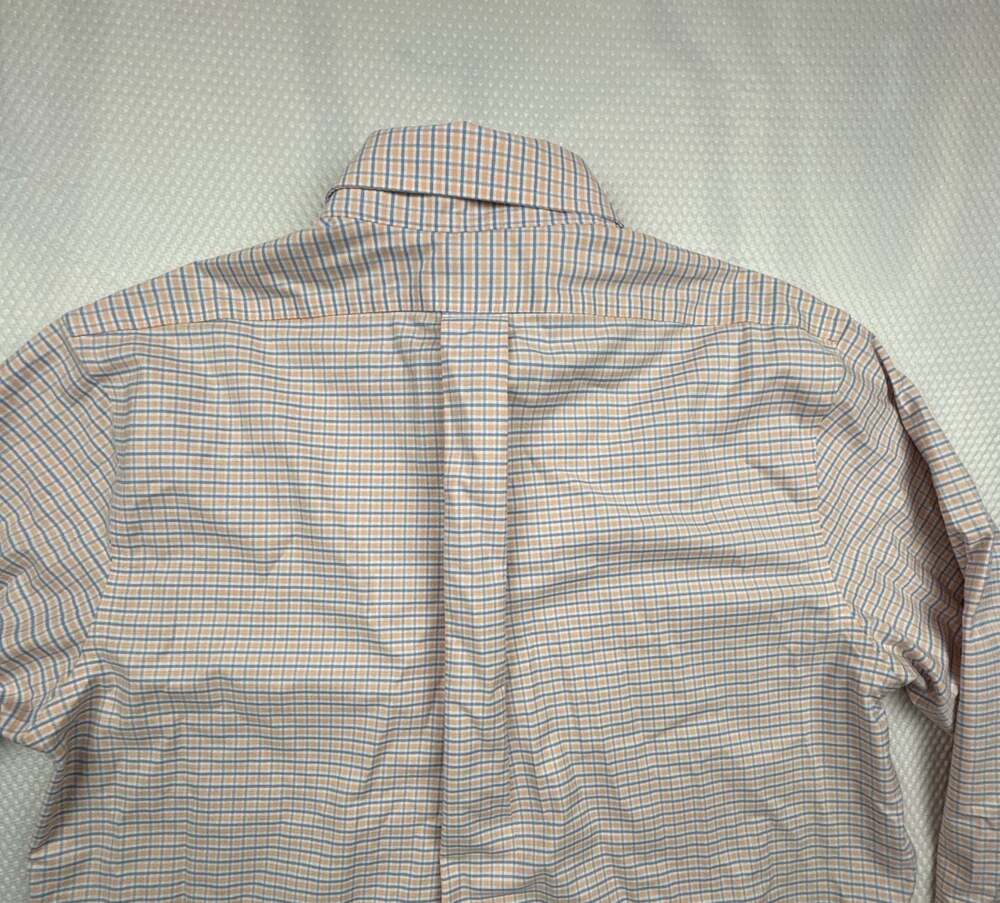 Brooks Brothers Regular Fit Non-Iron Stretch Orange Blue Check Shirt Size L - Picture 13 of 14